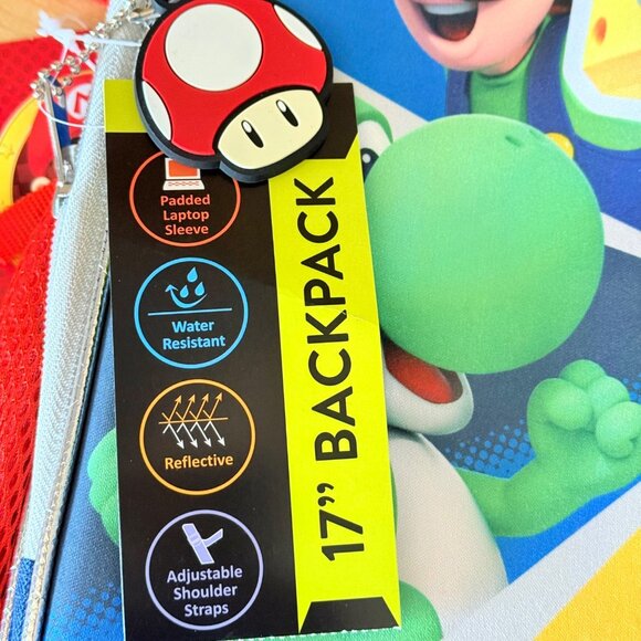 Super Mario Kids Adjustable Straps 17" Backpack Water Resistant Reflective NWT - Picture 4 of 8